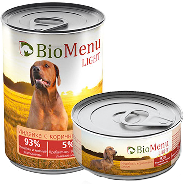 Biomenu Light консервированный корм для собак с индейкой и коричневым рисом, банка